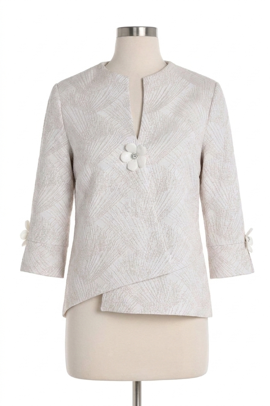 NEW FRANK LYMAN textured abstract swing jacket in beige/silver
